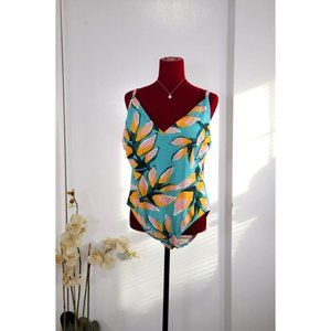 Kona Sol Women's V-Neckline Orange and Blue One Piece Swimsuit Sz20 W 1087